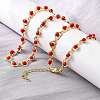 Brass & Red Faceted Glass Heart Link Chain Necklaces for Women NJEW-D314-05G-3