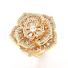 Brass Micro Pave Clear Cubic Zirconia Cuff Rings for Women KK-T074-06G-4