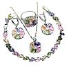 Flower Brass Pave Cubic Zirconia Pendant Necklaces & Earring & Ring & Link Bracelets Sets for Women FS-WG38B31-03-5