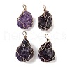 Raw Rough Natural Amethyst Copper Wire Wrapped Big Pendants G-B077-01G-02-1