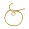 Crystal Rhinestone Heart Charm Slider Bracelet with Round Mesh Chain for Women BJEW-C013-05G-1