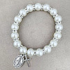 Plastic Imitation Pearl Cross & Oval Charm Bracelets GO6611-1