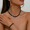Alloy with Jet Rhinestone Chain Necklace & Hoop Earring & Bracelet FS-WG9D127-03-1