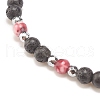 Natural & Synthetic Mixed Gemstone Beaded Stretch Bracelet with Clear Cubic Zirconia Cross for Women BJEW-JB08247-8