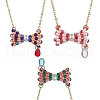 3Pcs 3 Colors Glass Seed Beaded Bowknot Pendant Necklace NJEW-MZ00091-2