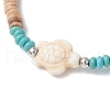 2Pcs Starfish & Tortoise Natural Coconut with Synthetic Turquoise Beads Stretch Bracelets for Men Women BJEW-JB11743-5