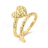 Textured Heart Brass Open Cuff Rings for Women RJEW-U008-29G-1