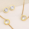 Flat Round 304 Stainless Steel Pave Clear Cubic Zirconia Link Bracelets & Stud Earrings & Pendant Necklaces FS-WG45711-01-1