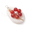 7Pcs 7 Styles Natural Stone Beaded Flower Copper Wire Wrapped Natural Cowrie Shell Pendants PALLOY-JF03440-02-4
