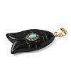 Natural Black Obsidian & Synthetic Turquoise Carved Pendants G-Z084-01G-07-2