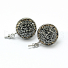 Flat Round Platinum Plated Brass Rhinestone Stud Earring Findings X-MAK-M024-02-1