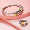 Stainless Steel Wire Twist Bangles & Cuff Rings Sets FS-WG3AC7D-01-1