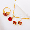 Rhombus Alloy with Rhinestone Pendant Necklace & Stud Earring & Ring FS-WGFED7A-05-1