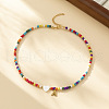 Heart Natural Shell & Colorful Glass Seed Round Beaded Necklaces FS-WGE10D5-01-1