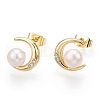 Natural Pearl Stud Earrings with Cubic Zirconia PEAR-N020-06D-3