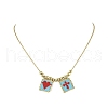 Rectangle with Cross & Heart Glass Seed Beaded Pendant Necklace NJEW-MZ00015-02-4