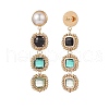 Glass Rectangle Beaded Long Dangle Stud Earrings with Imitation Pearl EJEW-TA00141-01-3