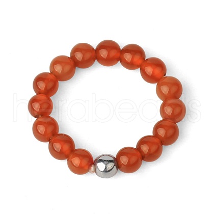 4MM Round Natural Red Agate Beaded Stretch Rings VM0712-7-1