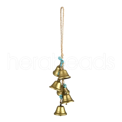 Iron Bell & Synthetic Turquoise Skull Pendant Decoration HJEW-JM00991-A-1