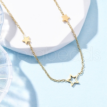 304 Stainless Steel Star Link Chain Necklaces NJEW-R026-13G-1