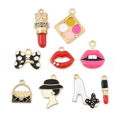 9Pcs Women Makeup Enamel Charm Pendant Colorful Alloy Enamel Charm Mixed Shape for Jewelry Necklace Bracelet Earring Making Crafts JX116A-1