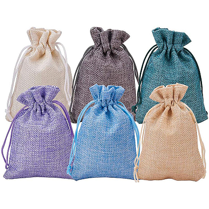 30Pack 6 Color Burlap Bags with Drawstring Gift Bags Jewelry Pouch for Wedding Party and DIY Craft ABAG-BC0001-01-1