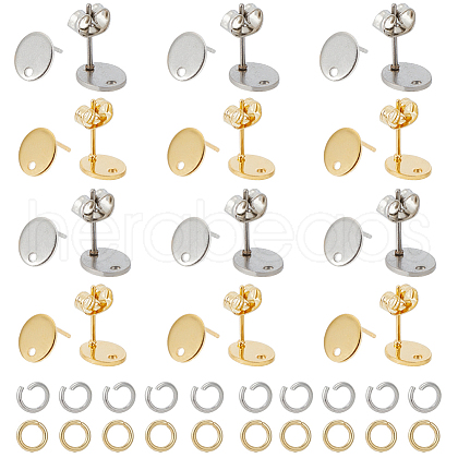 SUNNYCLUE 60Pcs 2 Colors 201 Stainless Steel Stud Earring Findings with Hole DIY-SC0023-54-1