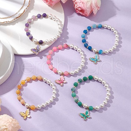 5Pcs Handmade Shell Beaded Bracelets for Women BJEW-JB11402-1