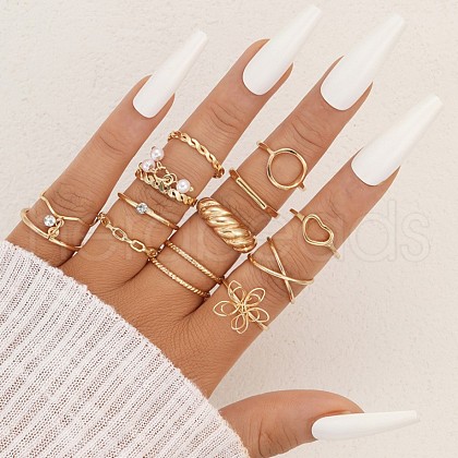 14Pcs Alloy & Rhinestone & Plastic Pearl Finger Rings WGAC171-04-1