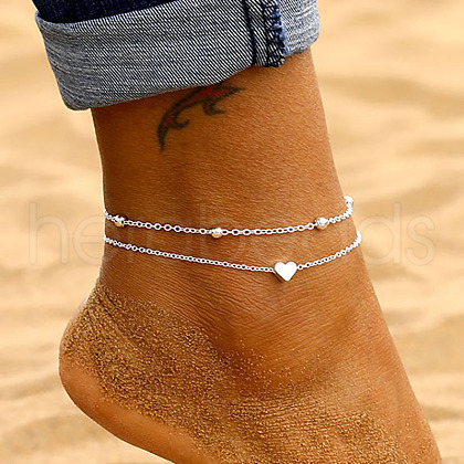 Alloy Heart Beaded Multi-strand Anklets WGF3DB1-01-1