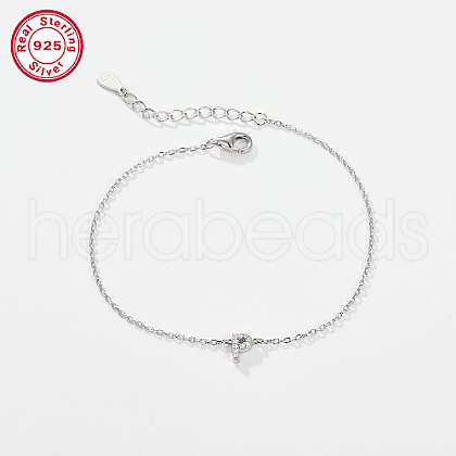 Anti-Tarnish Rhodium Plated 925 Sterling Silver Letter Cubic Zirconia Link Bracelets GI2156-16-1