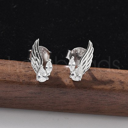 925 Sterling Silver Clear Cubic Zirconia Stud Earrings EJEW-Q032-01A-P-1