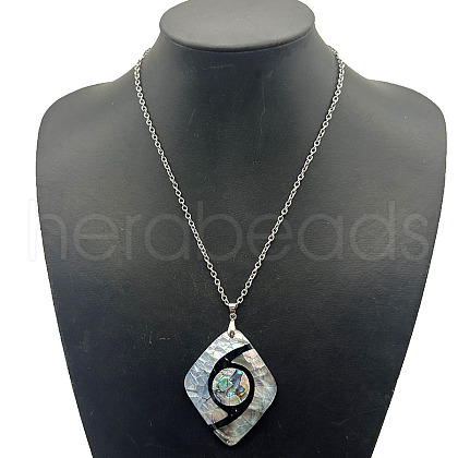 Alloy Pave Natural Colorful Abalone Shell Pendant Vintage Statement Necklaces HC0064-6-1