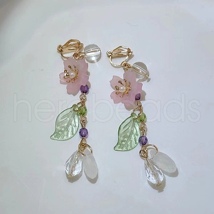 Flower with Teardrop Alloy Resin Clip-on Earrings FS-WG8E2A2-02-1