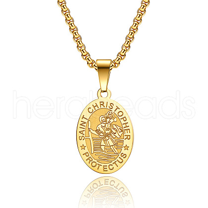 Saint Christopher Pendant Men's Stainless Steel Necklace Stainless Steel Men's Jewelry. EO9724-1-1