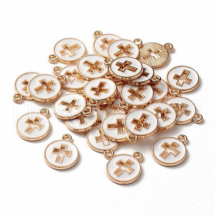 Light Gold Plated Alloy Enamel Pendants ENAM-R136-18A-1