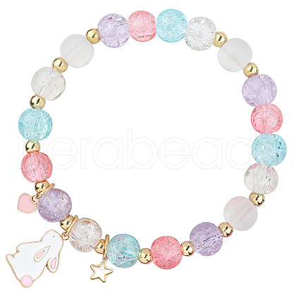 Easter Rabbit Crackle Glass Round Beaded Stretch Bracelets FS-WG32C26-01-1