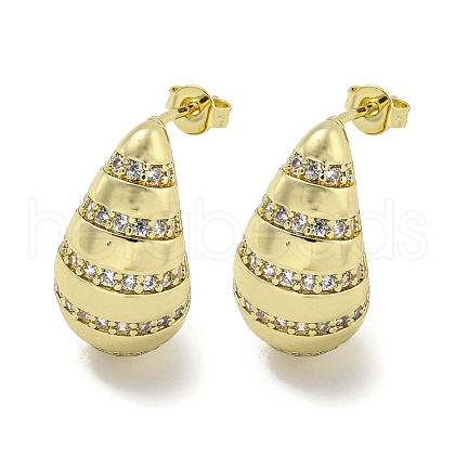 Teardrop Rack Plating Brass Micro Pave Cubic Zirconia Stud Earrings for Women EJEW-E312-10G-1