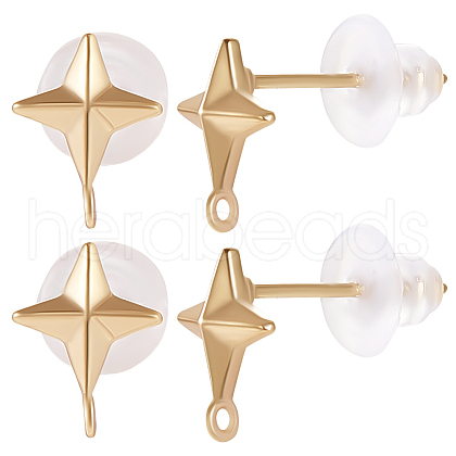Beebeecraft 14Pcs Brass Star Stud Earring Findings KK-BBC0009-47-1