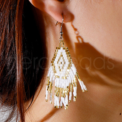 Bohemian Handmade Glass Seed Beads Rhombus Dangle Earrings DI9679-4-1