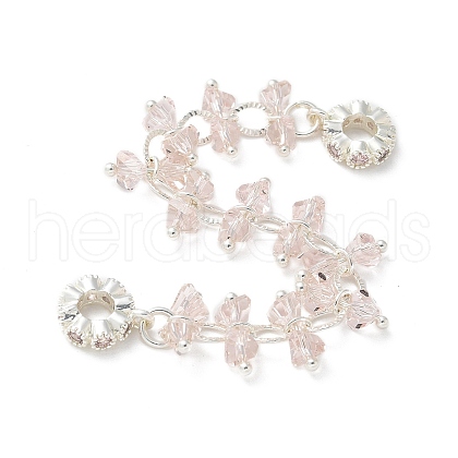 Brass Pink Cubic Zirconia Chain Tassel European Safety Chain Charms KK-A236-06S-02-1