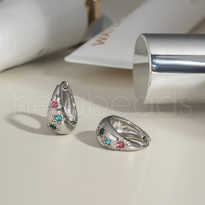 Stainless Steel Colorful Rhinestone Hoop Earrings GL4327-2-1