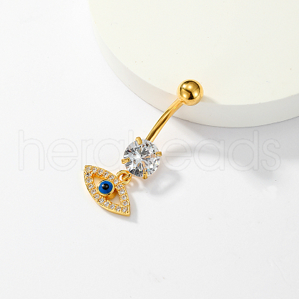 Eye-shaped Stainless Steel Clear Cubic Zirconia Navel Rings for Women's Party Wear XS3043-1