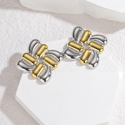 304 Stainless Steel Two Tone Stud Earrings EJEW-V014-05GP-1