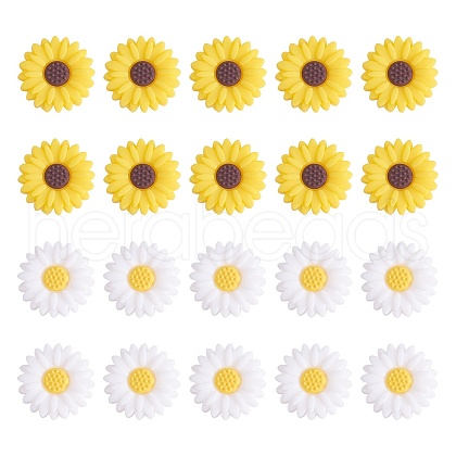 20Pcs 2 Styles Daisy Flower Silicone Focal Beads JX649A-1