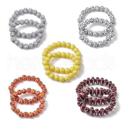 10Pcs 10 Styles Sport Ball Acrylic Beaded Stretch Bracelet Sets BJEW-JB10658-1