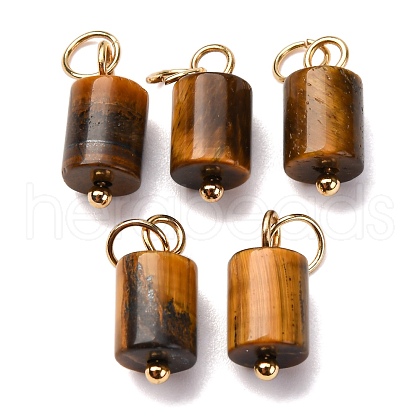 Natural Tiger Eye Column Charms with 304 Stainless Steel Jump Rings G-Q032-01A-1