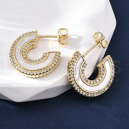 C-Shaped Brass Micro Pave Cubic Zirconia Stud Earrings KK-D363-19G-1