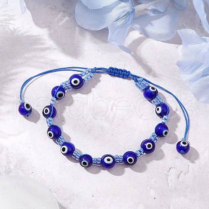 Lampwork Evil Eye Beads Braided Bead Bracelets for Men Women BJEW-MZ00160-03-1
