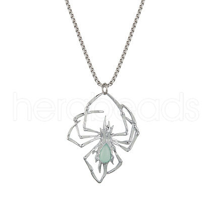 Alloy Enamel Luminous Halloween Spider Pendant Box Chain Necklaces for Women Men PW-WGC2D8E-03-1